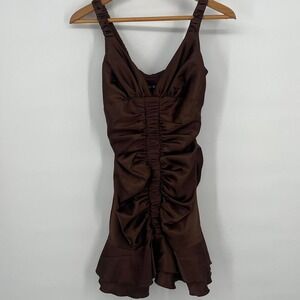 Vintage Y2K Brown Ruffled Mini Party Dress